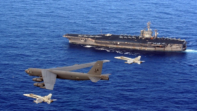 B-52 and aircraft carrier